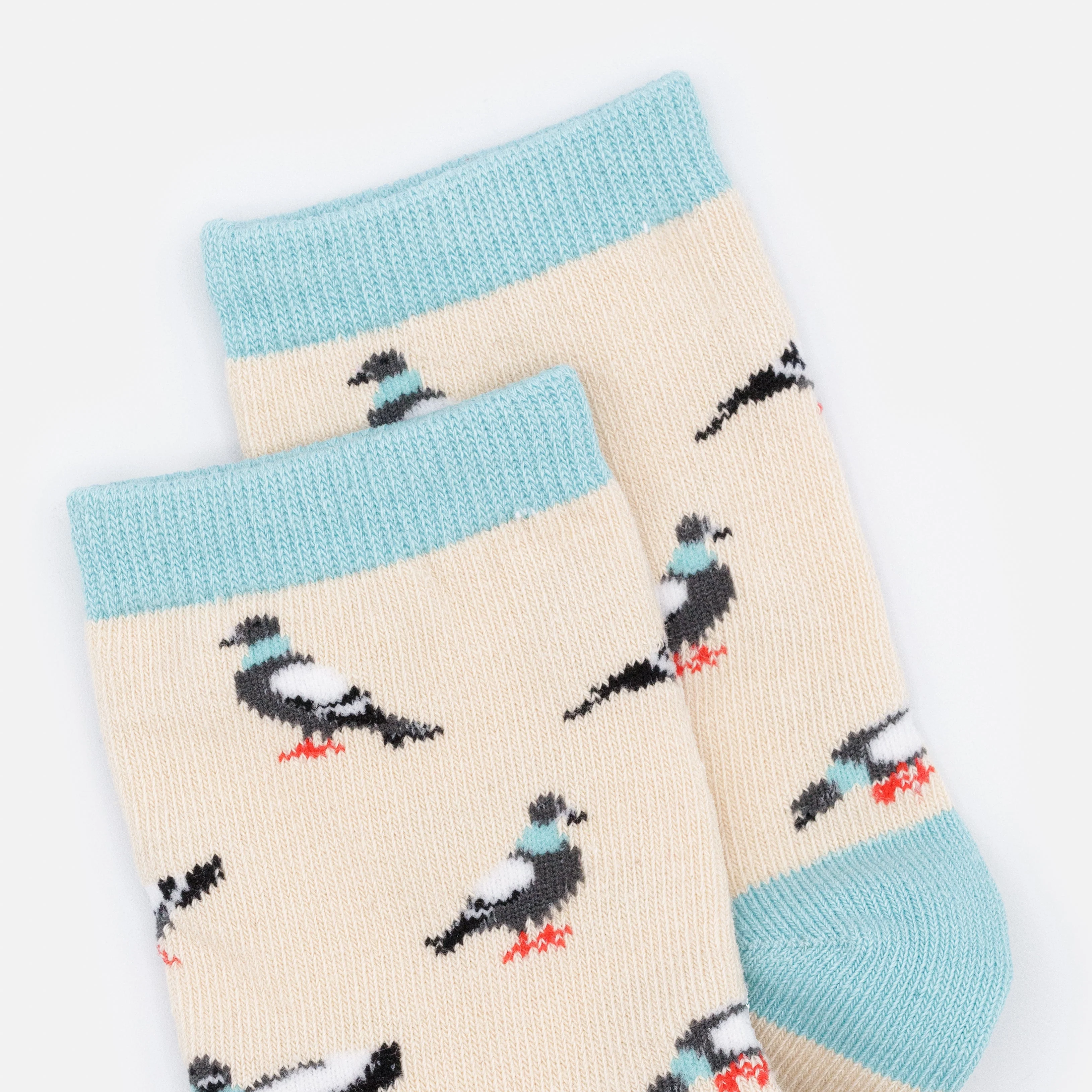 Mini bas beiges & turquoise avec pigeons - Image 2