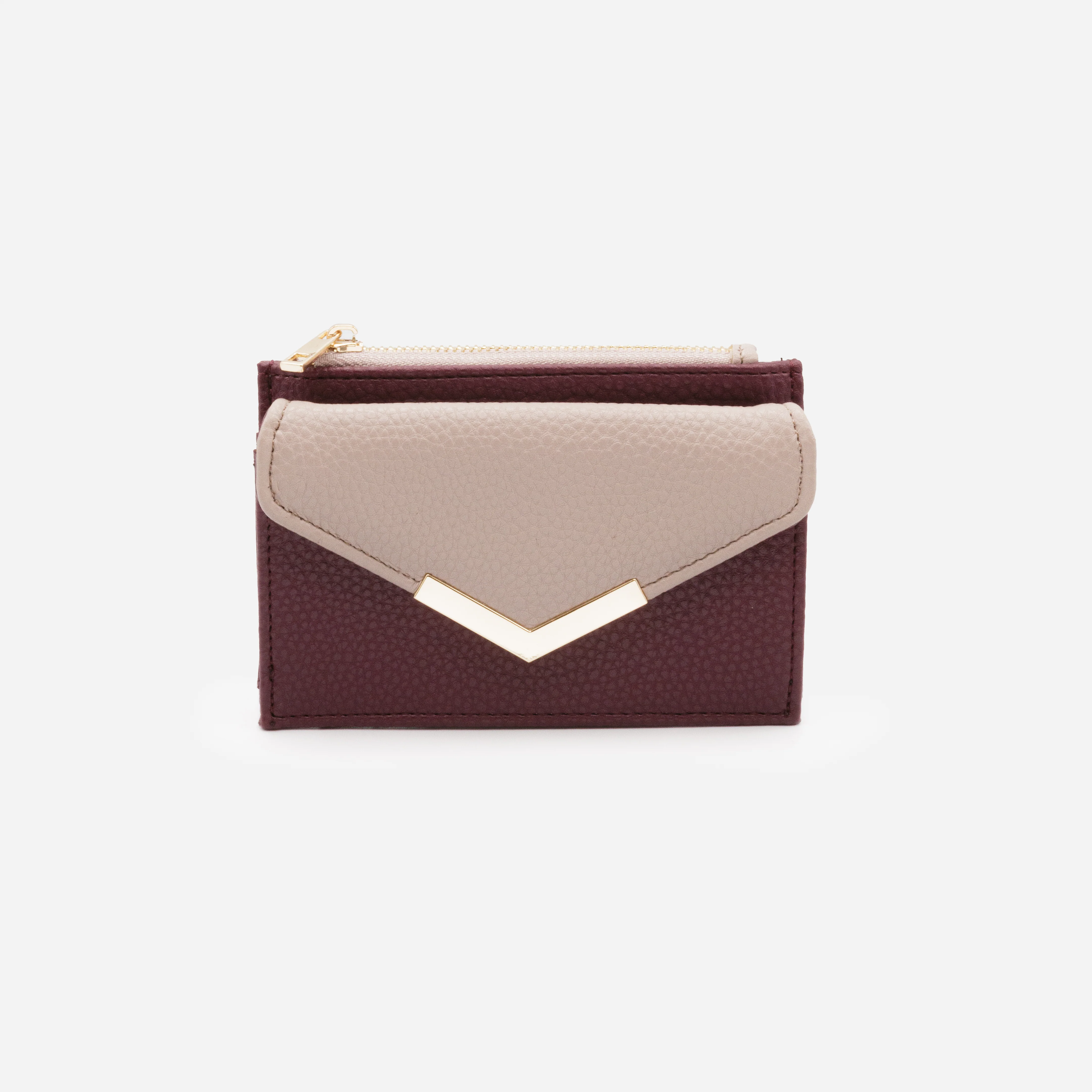 Petit portefeuille prune et lilas à rabat en pointe